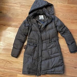 Urban Behavior Long Length Down Puff Jacket w Removable Hood (Dark Green M)